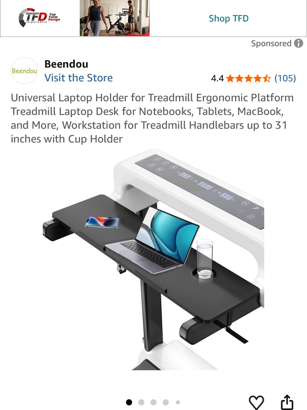 Universal Treadmill Laptop Holder - Black